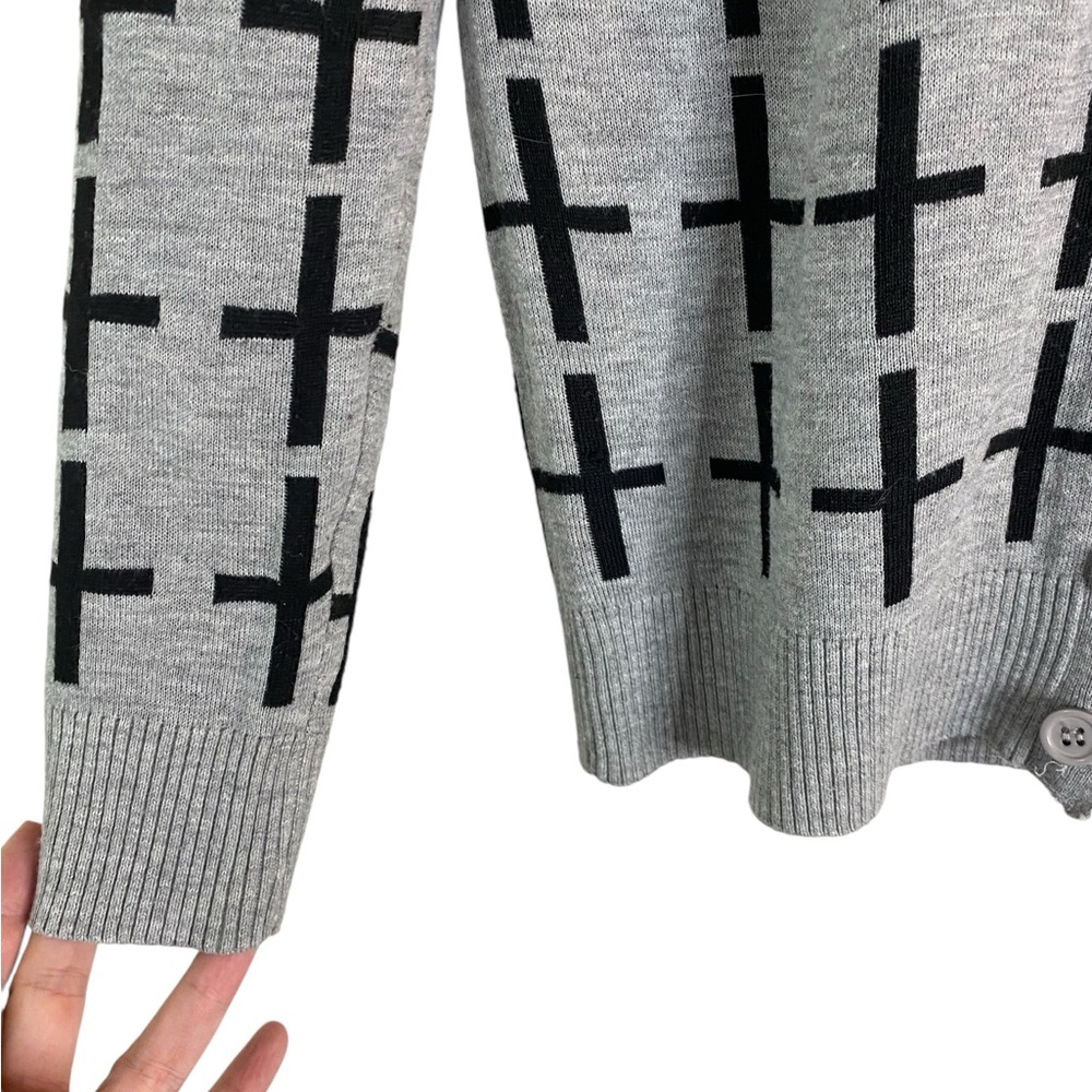 POL V‑Neck Gray Black Cross Pattern Cardigan Fall Casual S 100% Cotton - Picture 4 of 8